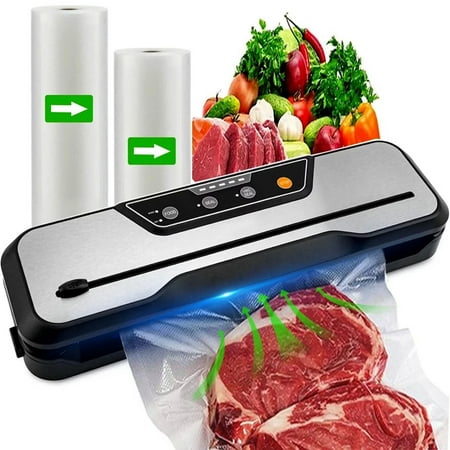 Food Vacuum Sealer Machine with 2 Rolls Food Vacuum Sealer Bags, Food Storage Saver Dry & Moist Food Modes, Led Indicator Lights, Easy to Clean, Compact Design