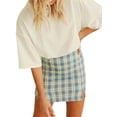 thumbnail image 5 of Inevnen Women Plaid Skirt High Waist Split Mini Bodycon Skirt A-line Mini Skirts, 5 of 6