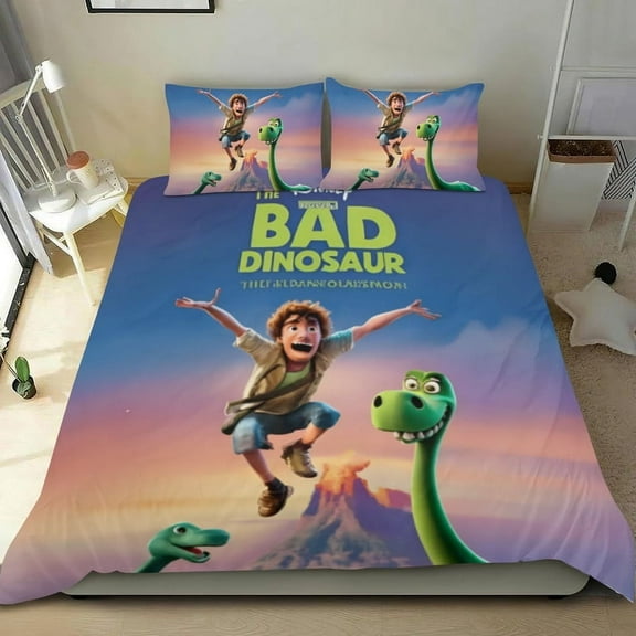 Cartoon 3 Piece Bedding Set Bad Dinosaurs Comforter Set Cute Duvet Cover Sets Super Soft Girls Bedding Set Kids Bedroom Gifts,1 Duvet Cover with 2 Pillowcases Twin