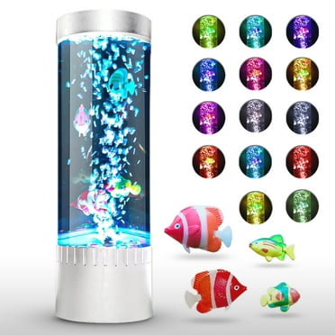 Brewish Bubble Fish Lamp | Desktop Sensory LED Bubble Lamp | Color Changing Aquarium lamp | Artificial Fish Tank with Moving Fish, Sea Horse, Jellyfish | Gift for Kids, Adults, ADHD & Autism