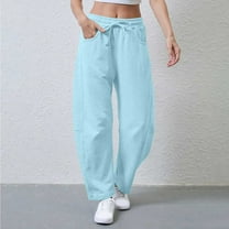 Women's High Waisted Pants Women's Solid Barrel Sweatpant Drawstring Elastic Waisted Wide Leg Pants Relaxed Fit Loose Harem Pants with Pockets Size S-2XL