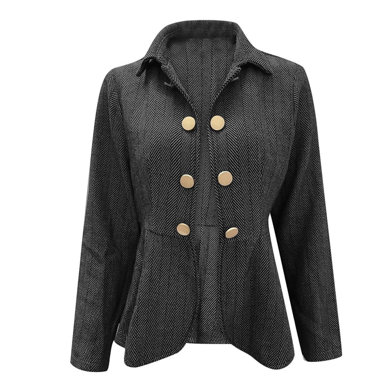 Ahabrexf Womens Winter Tops, Casual Lapel Ruffled Double Breasted