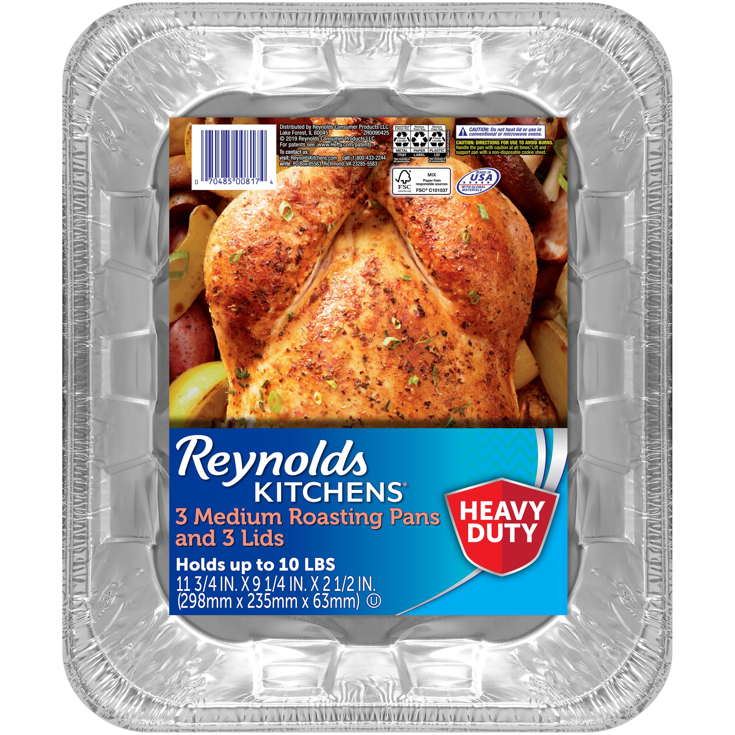 reynolds heavy duty disposable roasting pan with lid 11 75 x 9 25 x 2 1 2 inch 3 count walmart com