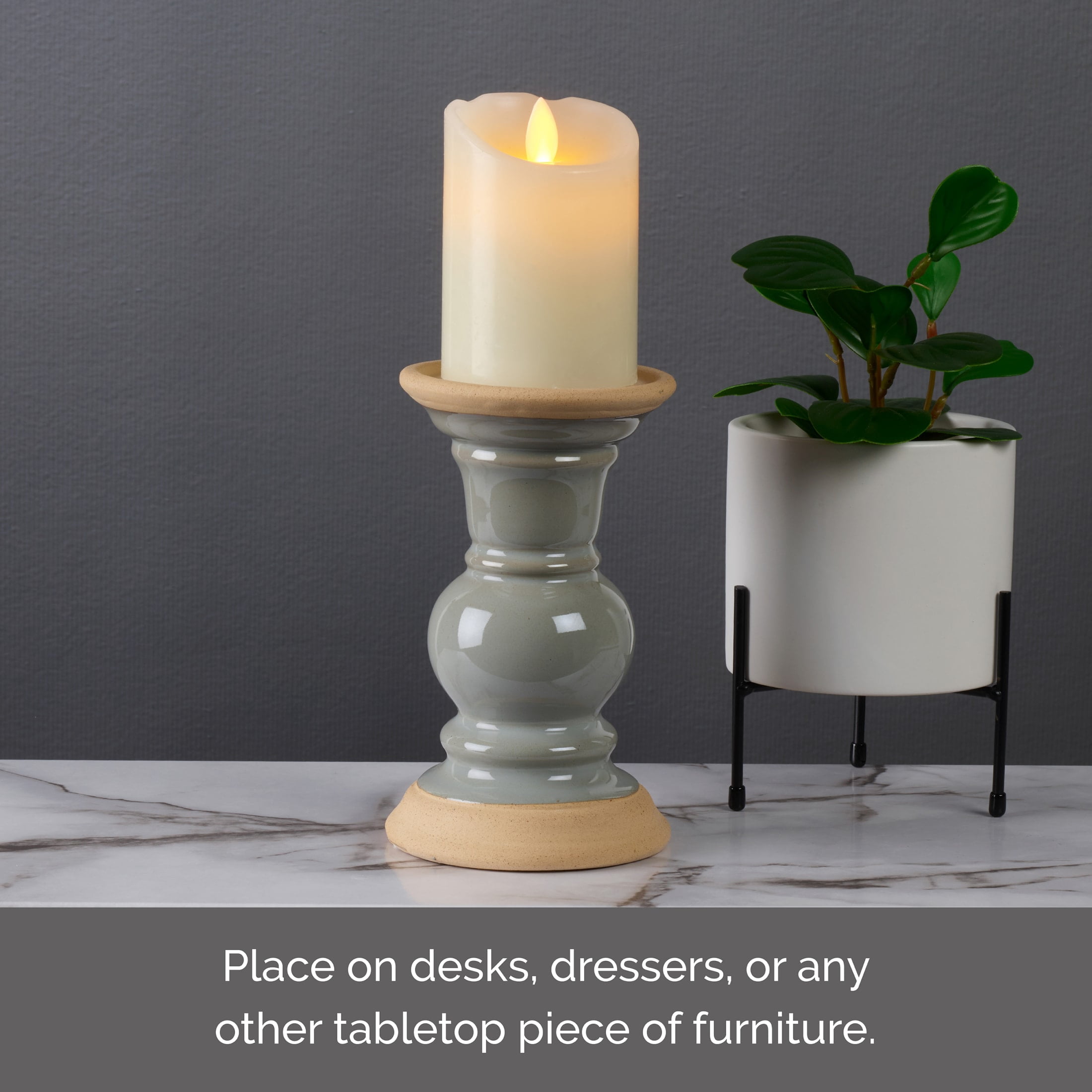 Elements 7.13 inch Ceramic Candleholder, Gray