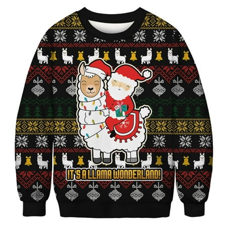 

mveomtd Unisex Men Women Christmas Print Casual Long Sleeve Sweater Crew Neck Pullover Loose Top Light Lingerie Set