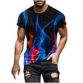 thumbnail image 2 of Qertyioot Homme en Lin de Coton Été Col Rond Imprimé Casual Manches Courtes Col Rond Top/chemise, 2 of 5