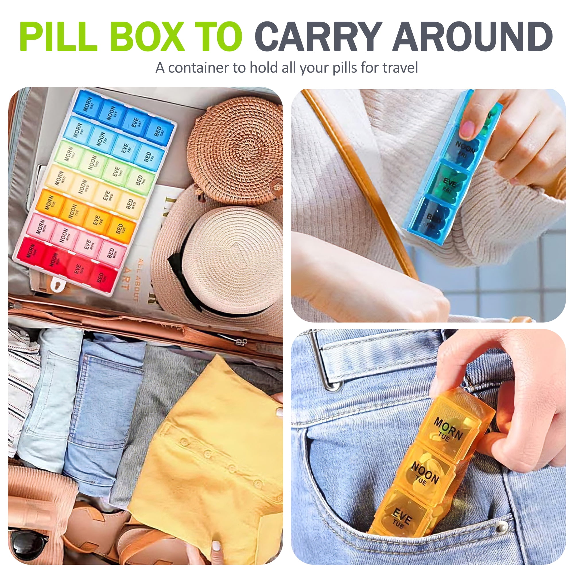 Weekly Pill Organizer 4 Times a Day, 7 Day Pill Box with 28 Compartments, Colorful Pill Case for Vitamins, Supplements, Medication