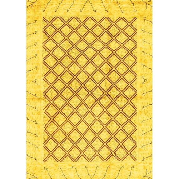Ahgly Company Machine Washable Indoor Rectangle Abstract Yellow Modern Area Rugs, 7' x 9'