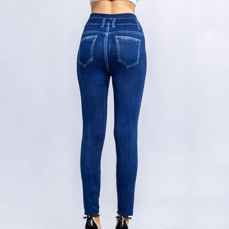 YUNAFFT Women High Waist Casual Long Pants Fashion Women's Stripe Print  Imitation Denim Leggings Elastic Slim Hip Ninth Pants