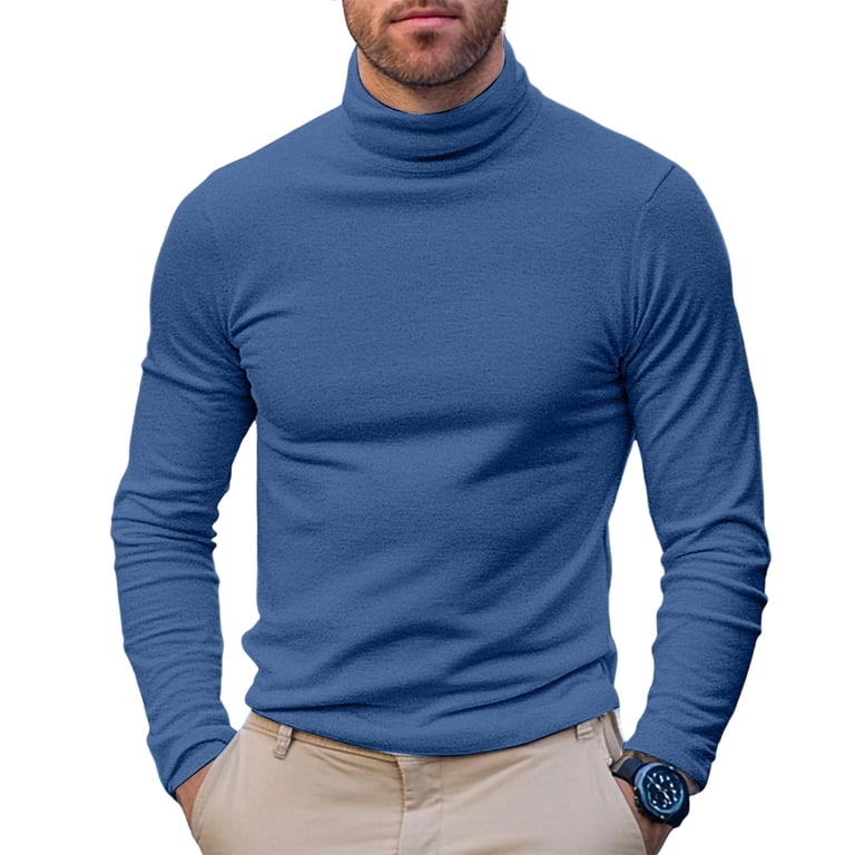 Garbnen Blue Men's Turtleneck Shirts Mock Neck Long Sleeve Base