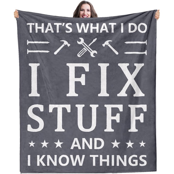 Funny Gifts for Men, Blanket Gift for Dad from Daughter Son Wife, Birthday Gift for Dad Husband Papa Grandpa Stepdad, Soft Throws Blanket for Travel Couch Bed Camping Napping, 60" x 50", Grey