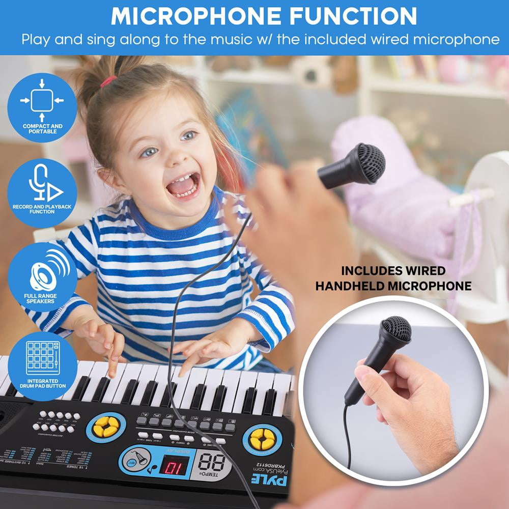 Digital Musical Karaoke Keyboard - Portable Electronic Piano Keyboard with Built-in Rechargeable Battery & Wired Microphone (61 Keys)