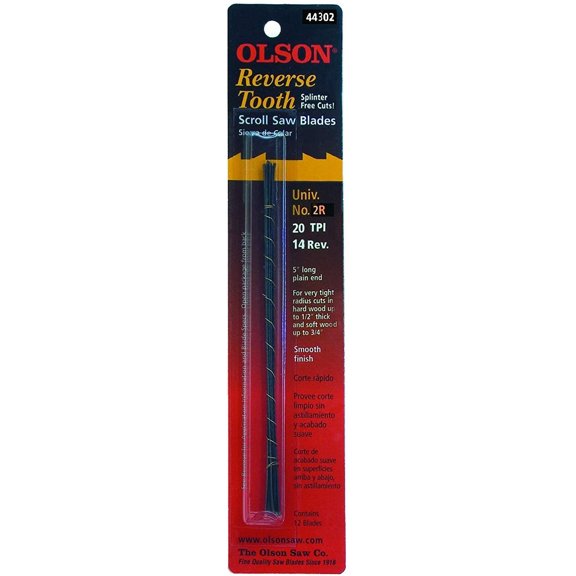 Olson 20TPI Reverse Tooth Plain End Scroll Saw Blade (12 Count) FR44302