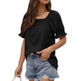 thumbnail image 4 of HUBERY Women Square Neck Ruffled Backless Puff Short Sleeve Solid Color Top, 4 of 5