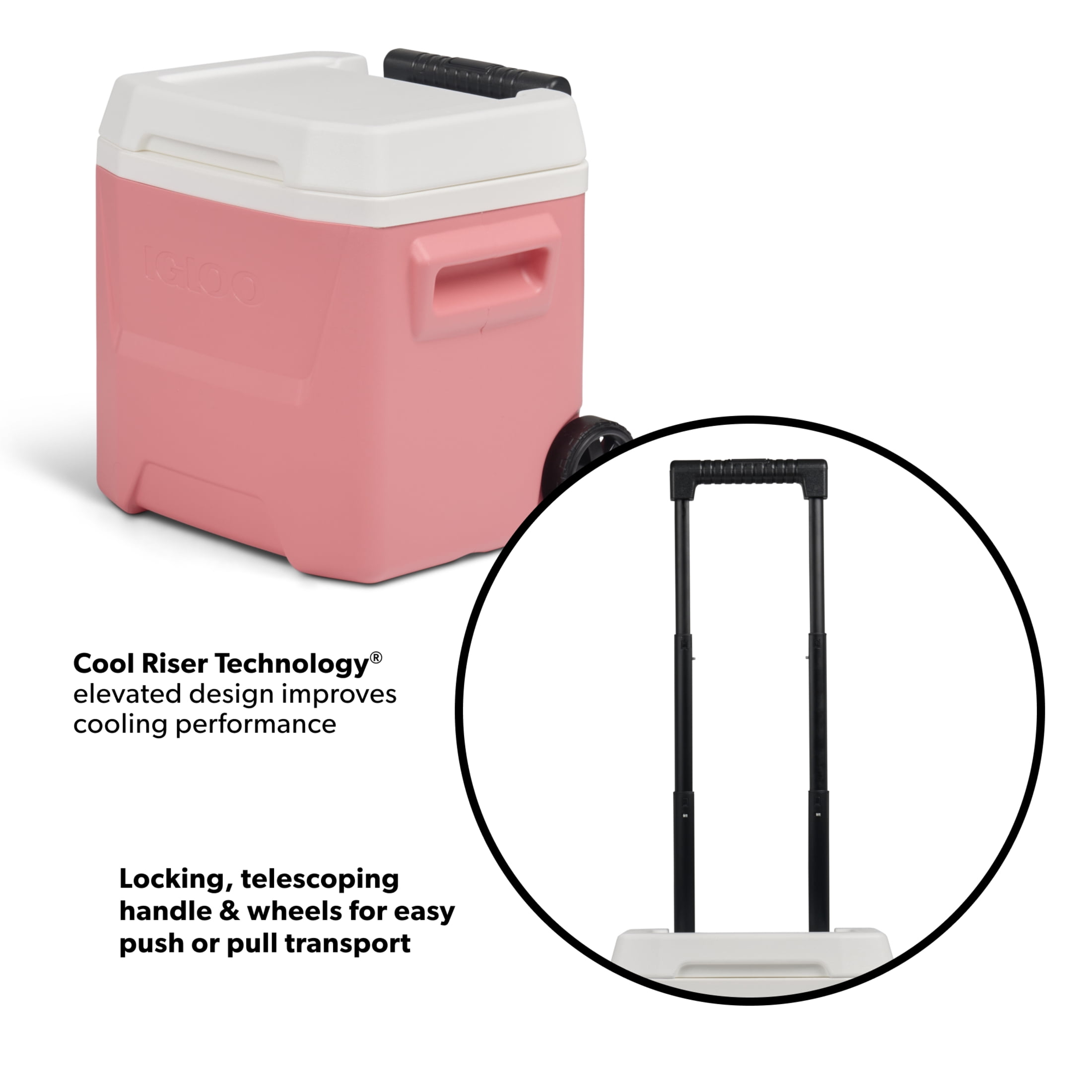Igloo 16 QT Laguna Hard Side Ice Chest Cooler with Wheels, Coral Pink