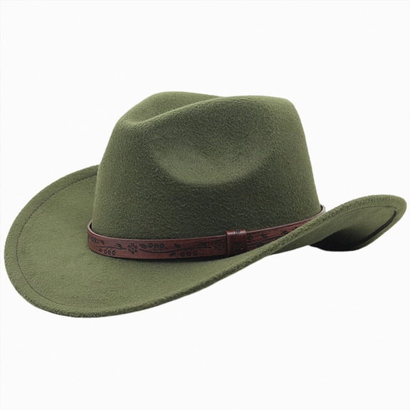 Xudanell Toddler Baby Cowboy Hat, Boys Girls Cowgirl Hat with Leather Hatband, Wide Brim Infant Kids Western Cowboy Hat (Army Green, 3-8 Years)