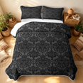 thumbnail image 3 of Erosebridal Southwestern Damask Bed Spread Queen, Retro Flower Queen Coverlet Set, Charcoal Gray Black 3 Pieces, 1 Quilt and 2 Pillowcases, 3 of 7