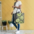thumbnail image 4 of FORMRS Womens Canvas Tote Bag with Zipper Inner Pocket Shoulder Handbag, Green Flowers, 4 of 7
