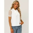 thumbnail image 3 of DARING DIVA V Neck Stand Collar Short Mesh Sleeve Blouse L White, 3 of 6