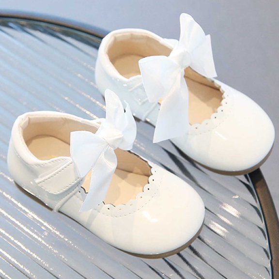 FSYBOA Girls Dress Shoes Size 5(Toddler), Casual Soft Soled Hook and Loop Strap Non Slip Kids Flat Shoes White