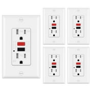 [5 Pack] BESTTEN 15A Self-Test GFCI Outlet, Weather-Resistant and Tamper-Resistant Receptacle with LED Indicator, Ground Fault Circuit Interrupter, Black & Red Buttons, ETL Certified, White