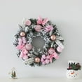 thumbnail image 4 of HomelyJoy Pastel Pink Christmas Wreath with Pom-Poms & Candy Canes, 14 Inch Frosted Pine Holiday Decor for Front Door, Indoor Outdoor Window Decor, All Year Round, 4 of 9