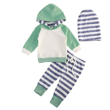 

Musuos Newborn Baby Hoodies Sweatshirt + Stripe Print Drawstring Trousers