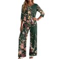 thumbnail image 5 of Two Piece Sets For Women 3/4 Sleeve Print Fall Outfits Casual Crew Neck Shirts And Pants Lounge Sets Vacation Travel Outfits, 5 of 5