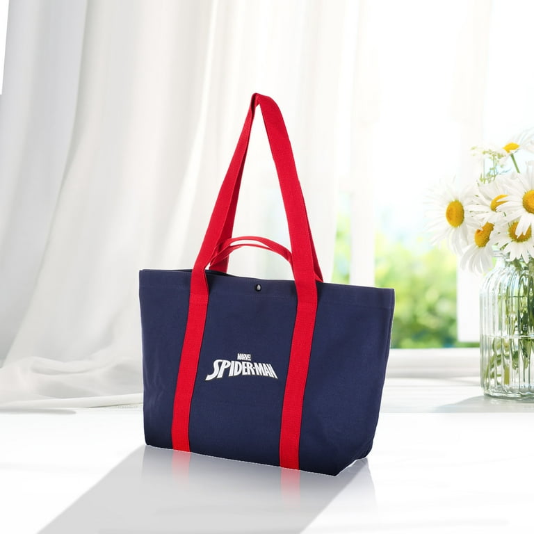 MINISO Casual Shoulder Boat Bag Oval Cotton Canvas Tote Bag, Blue & Red