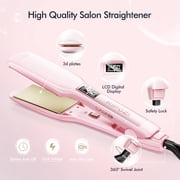 KIPOZI Hair Straightener Flat Iron with Ionic Technology, 1.75” Floating Titanium Plates, Anti-Frizz & Anti-Static, 15 Temp Settings, Fast Heat-Up, for All Hair Types, Pink