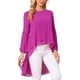 thumbnail image 4 of Blusas asimétricas de chiffon de manga larga con cuello redondo para mujer, estilo casual y elegante, color púrpura profundo, 4 of 6