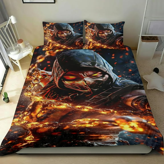Mortal Kombat Themed Bed Sheet Set Three Piece Set 53x79 In ches Comfortable And Skin Friendly Unique Design Creating A Star Studded Night Home Decor Gifts For Family Friends fans
