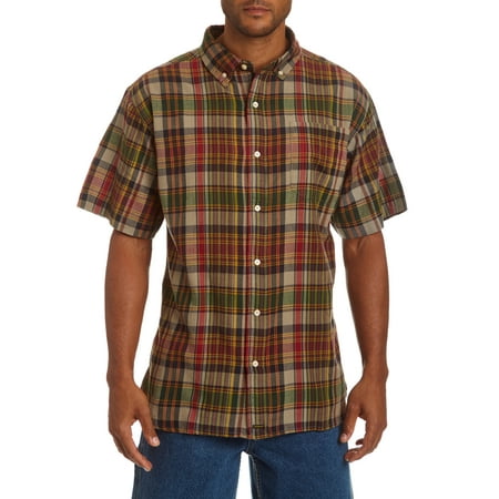 Stanley Men's short sleeve indigo overdyed plaid shirt.