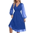 thumbnail image 2 of Dresses for Women Sparkly Sequin Mesh Long Puff Sleeve V Neck Empire Waist Ruffle Flowy Midi Dress Homecoming Dress, 2 of 6