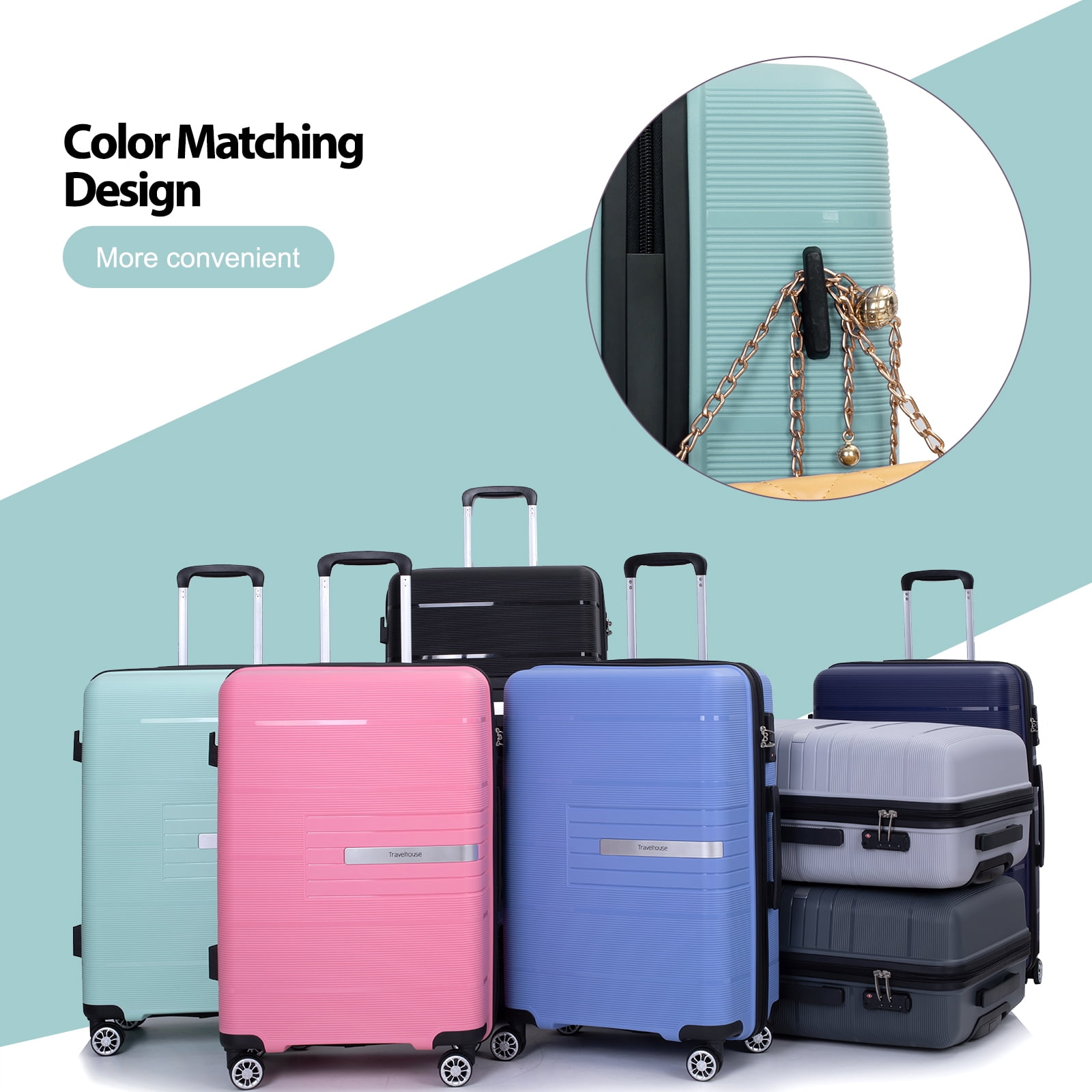 Tripcomp 3Piece Hardside Luggage Set, Lightweight, TSA Lock, Airline Approved (20”, 24”, 28”)  Light(图3)