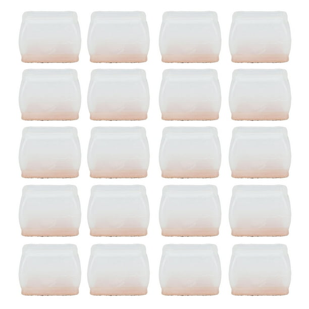 20 protectores de patas de silla para suelos de madera dura, de fieltro de goma, para muebles, antiarañazos, ruido, transparentes, rectangulares, S