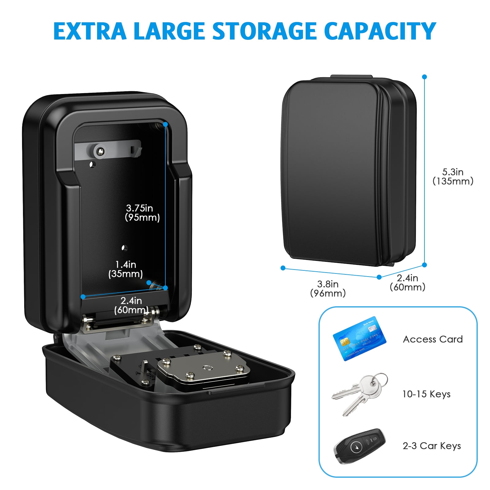 Key Lock Box, AMIR Key Safe Box with Emergency Key 10 Keys Capacity Waterproof Wall Mounted Key Storage Box for Home Warehouse Basement Garage Outdoor