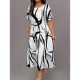 thumbnail image 5 of Black And White Plus Size Round Neck Short Sleeve All-Over Abstract Print Midi Casual Dress For Women Summer, 5 of 5