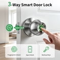 thumbnail image 2 of Fingerprint Door Knob, 3-in-1 Smart Door Lock with App Control & Backup Keys, Biometric Keyless Entry for Bedroom, Apartment, Office, Satin Nickel, 2 of 8