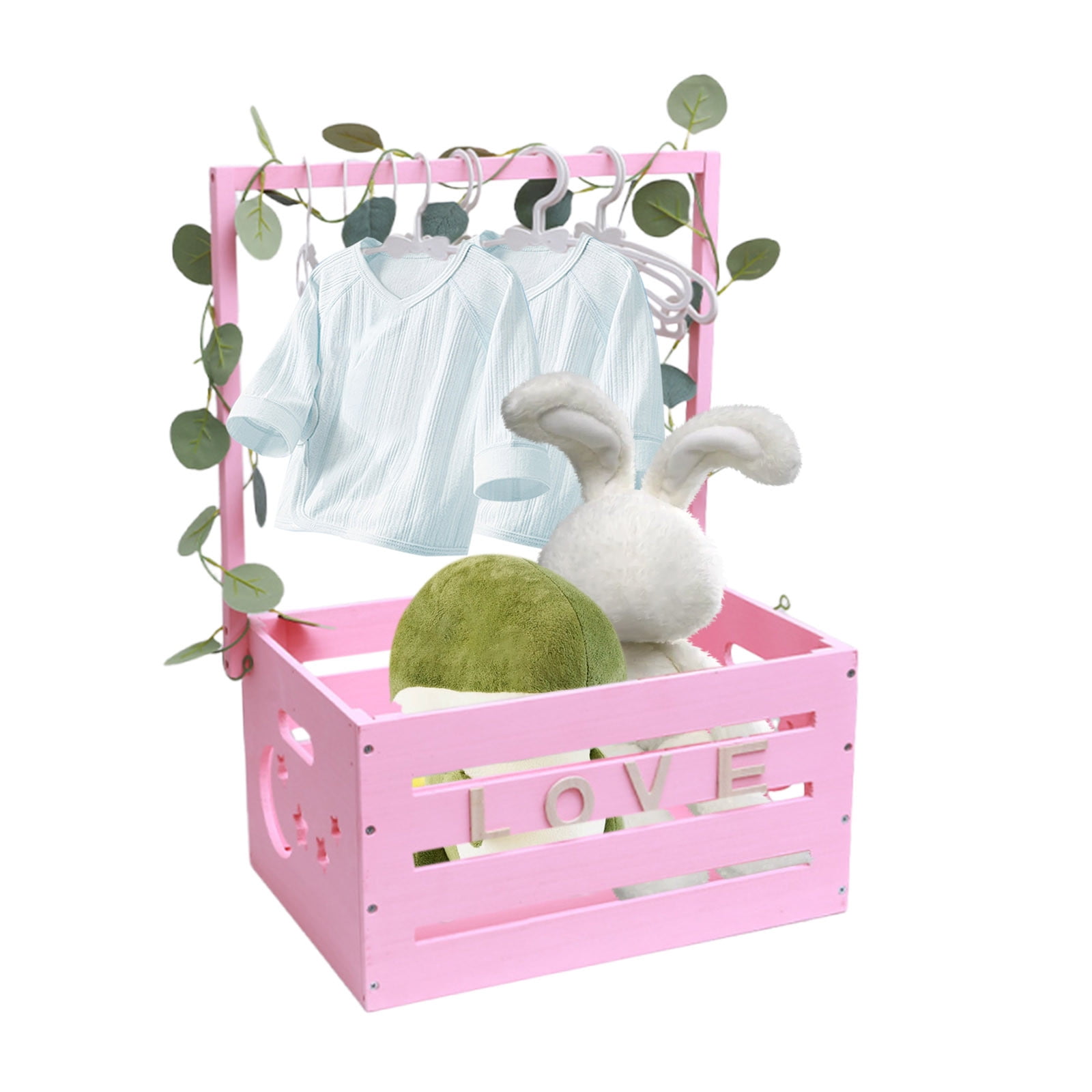 Wooden Baby Basket with Handle, Large Capacity Practical Wooden Box for Baby Shower Gifts, Kids Toy Storage and Laundry Organizer for Nursery and Home