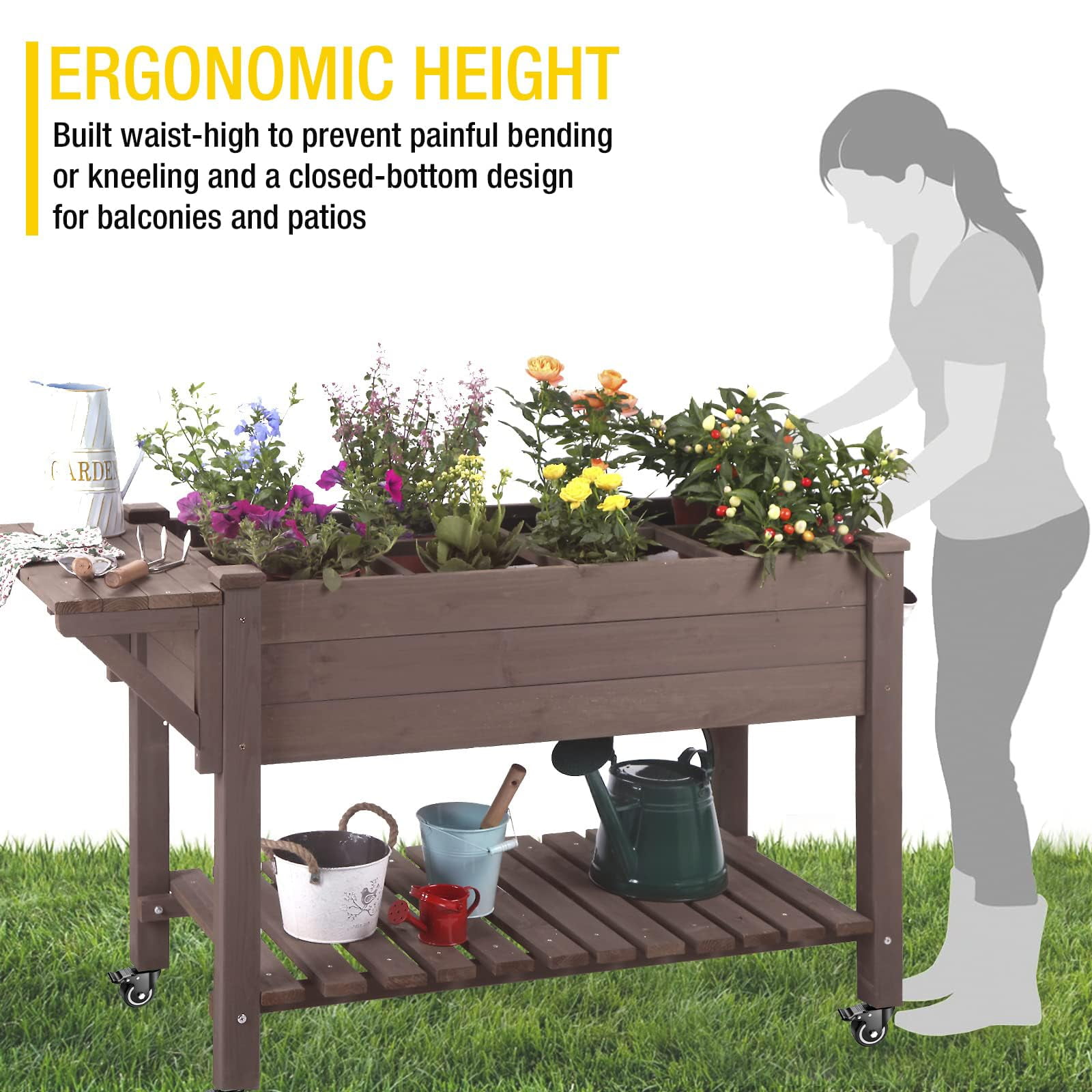 Aivituvin Raised Garden Bed Elevated Wood Planter Box Stand Outdoor Garden Kit