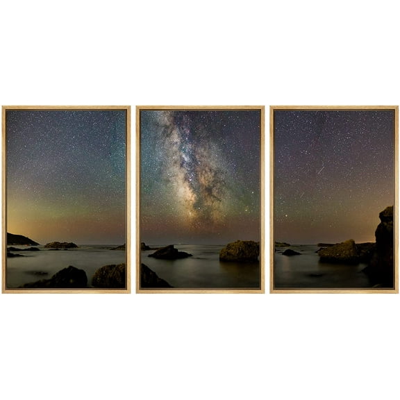 wall26 Framed Canvas Print Wall Art Gradient Nebula Milky Way Over Dark Lake Astronomy & Space Sky Digital Art Modern Art Global Scenic Relax/Calm for Living Room, Bedroom, Office - 24"x36&q