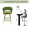 thumbnail image 5 of Linen Woven Bar Stool Set of 2,Golden legs No Adjustable Kitchen Island Chairs,360 Swivel Upholstered Counter Stool Arm Chairs with Back Footrest(Green), 5 of 8