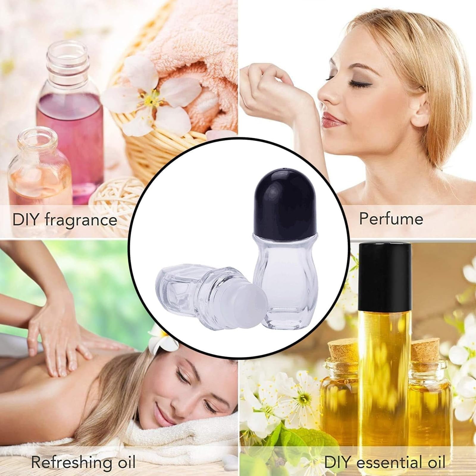 Empty Glass Roller Bottles with Plastic Roller Ball  Leak-Proof Massage Rollerball Containers for Essential Oils, Perfume, Cosmetics & Other Liquids
