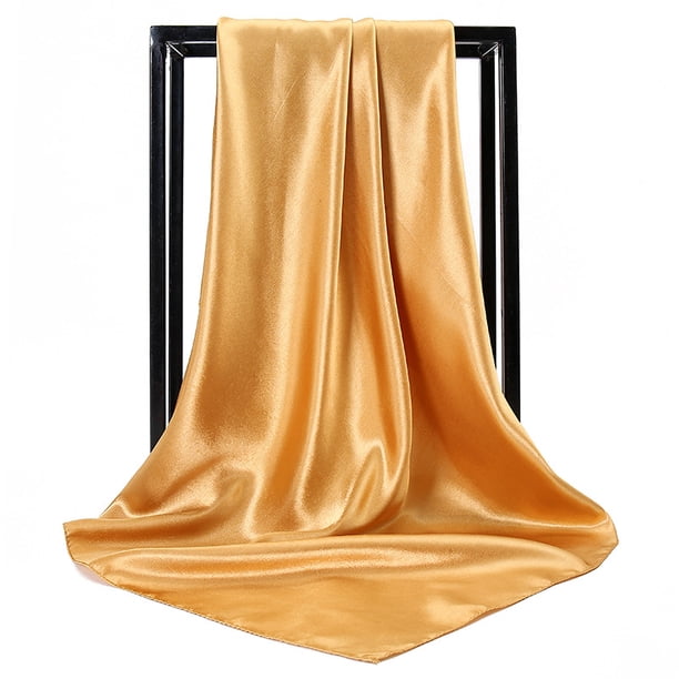 Nvzi Conjunto de 3 pañuelos de seda amarillo oscuro de 35,43 × 35,43 pulgadas, pañuelo cuadrado de satén suave para mujer, accesorio de moda para el cabello.