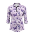 thumbnail image 2 of Uorisanigo Purple Butterfly Women's 3/4 Sleeve Golf Top with Zipper Comfortable Breathable Women's Dry-Fit Golf Polo Shirts Casual Soft Polyester Spandex Fabric Workout Tops Size L, 2 of 7