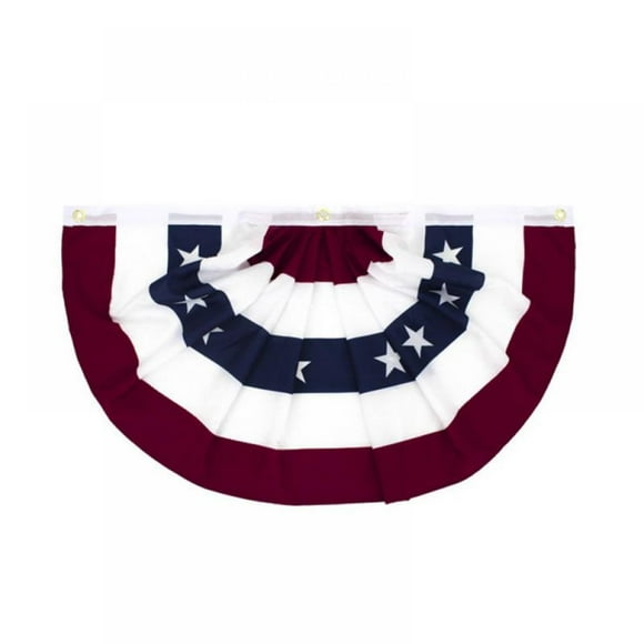 USA Patriotic Nylon Bunting Pleated Flag, Embroidered Stars, Sewn Stripes, Grommets- July 4th American Flag Decor Outdoor Use- Inside Outside Porch Rail or Window Decoration