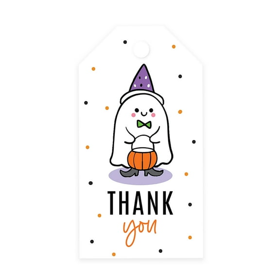 Koyal Wholesale 100-Pk Cute Ghost Halloween Gift Tags With String, Favor Bag Tags Halloween Decorations 2 x 3.75 inch