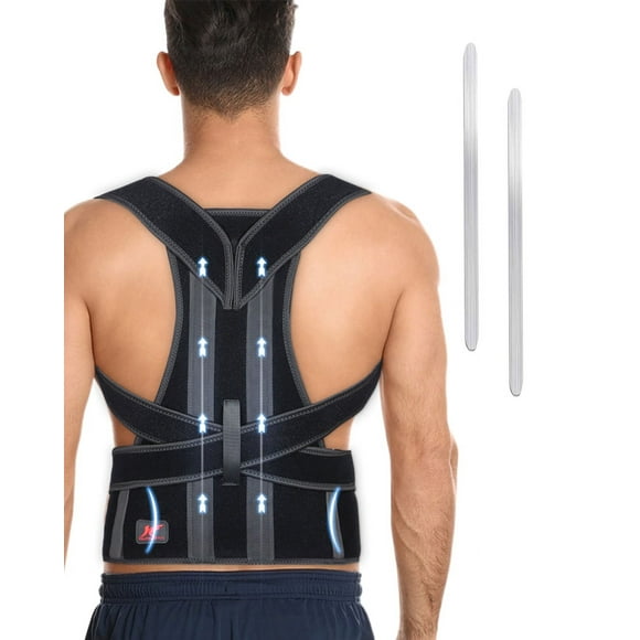 Hurmoya Correcteur de Posture avec Ceinture Dorsale pour Femmes et Hommes, Soulagement des Douleurs du Bas et du Haut du Dos avec 2 Attelles Métalliques Amovibles, Ceinture à Bretelles Ajustables à la Taille (Très Grand)