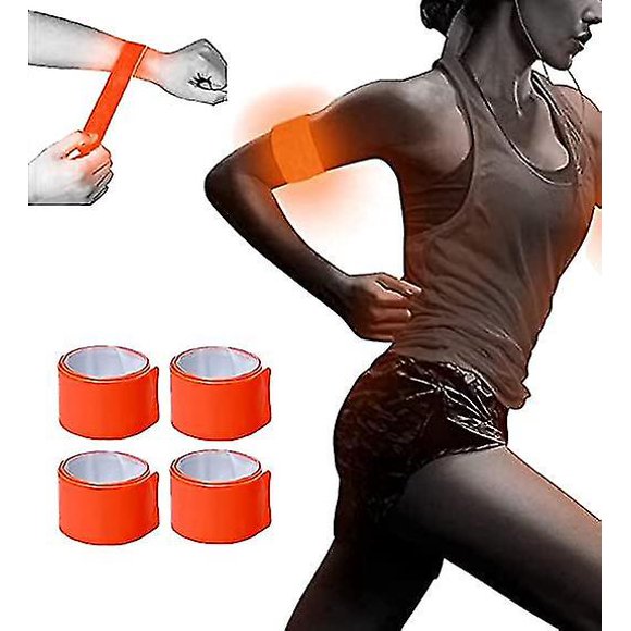 Ruban Réfléchissant pour Bras, Poignet, Jambe 30 cm Ruban Réfléchissant Équipement de Course Haute Visibilité, Ensemble de 4, Course Matinale Haute Visibilité, Orange TA